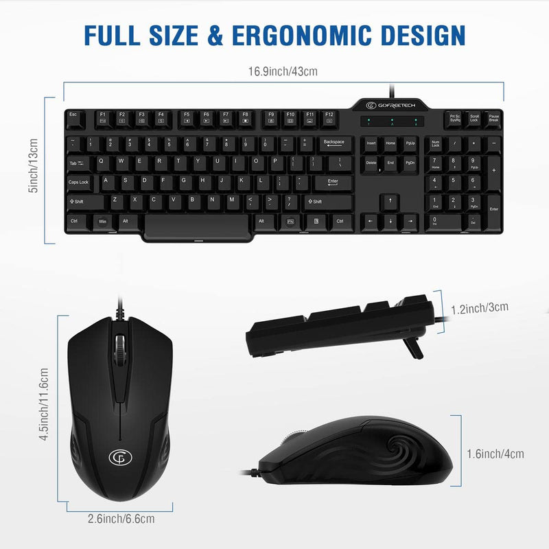 [Australia - AusPower] - Wired Keyboard and Mouse Combo, Gofreetech Full-Size Keyboard and Mouse Combo with Optical 3 Button Mouse, USB Plug-and-Play, Compatible with Desktop, Laptop, Notebook, PC Windows 