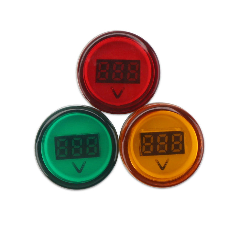 [Australia - AusPower] - AC Voltage Display, DROK 3pcs Digital LED Display Voltmeter AC 60-500V Voltage Meter Monitor 110v 220v Volt Detetor Green Red Yellow Signal Indicator Light Panel 