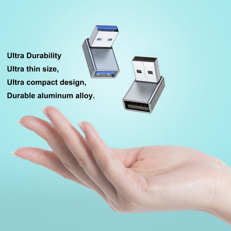 [Australia - AusPower] - AreMe 90 Degree USB 3.0 Adapter 2 Pack, Up and Down Angle USB A Male to Female Converter Extender for PC, Laptop, USB A Charger, Power Bank and More (Grey) Up/Down Grey 