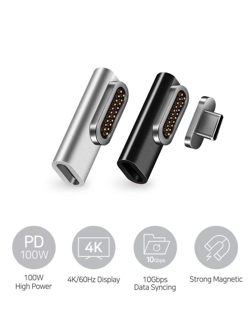 [Australia - AusPower] - REDBEAN Magnetic USB C Adapter 20Pins Type C Connector Support Up to PD 100W Fast Charge 10Gbps Data Transfer 4K 60Hz Video Output Compatible with MacBook Pro 2019 /Air, HP(Flat, Metallic Silver) 20 pins Metallic Silver-Flat 