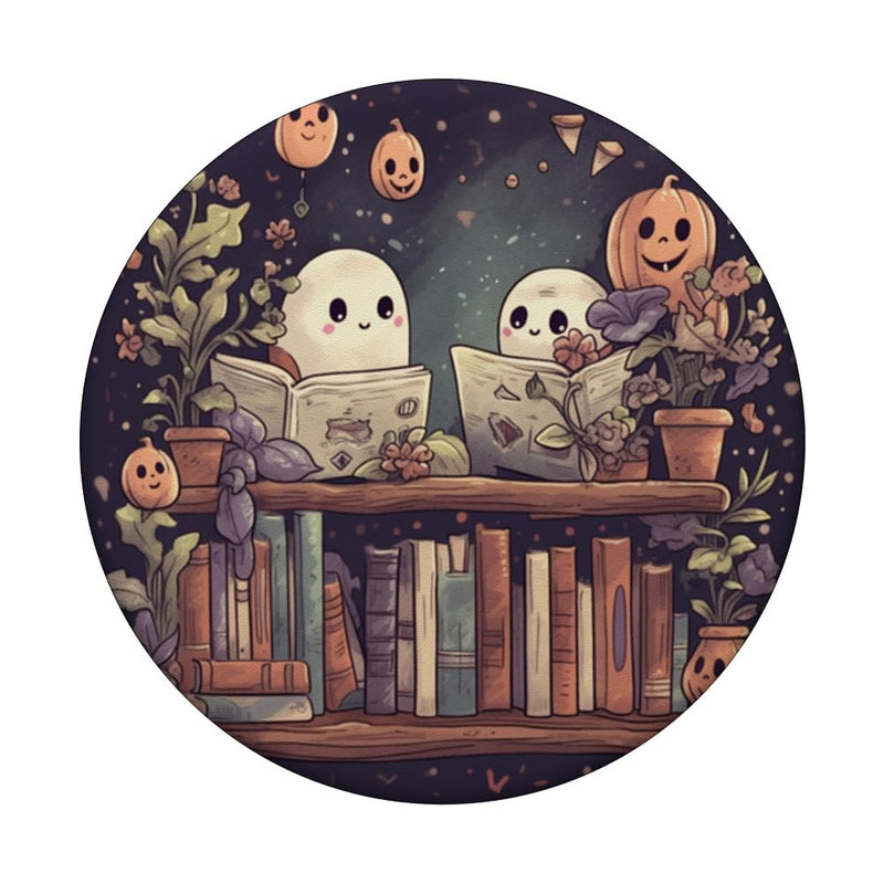 [Australia - AusPower] - Cute Ghosts Reading Books Halloween Librarian Book Lover PopSockets Swappable PopGrip Black 