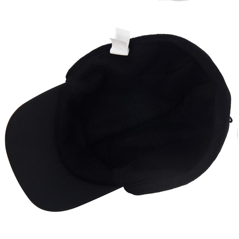 [Australia - AusPower] - Winter Baseball Earflap Cap with Detachable Windproof Strap Fleece Inside Cap Water Repellency Outdoor Cap Adult (Black) 