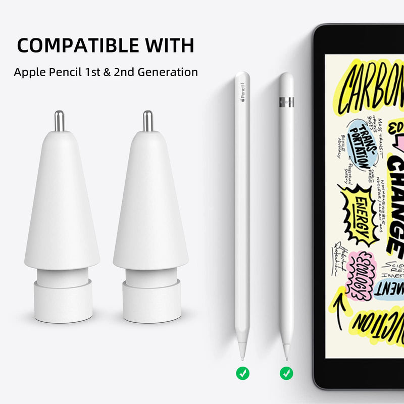 [Australia - AusPower] - Replacement Tips for Apple Pencil 1st/2nd Generation - Upgraded Longer Fine Point High Sensitive Pen Like iPencil Nib, No Wear Out Noiseless Precise Control Stylus Tip for iPad Pro Pencil - White 2 