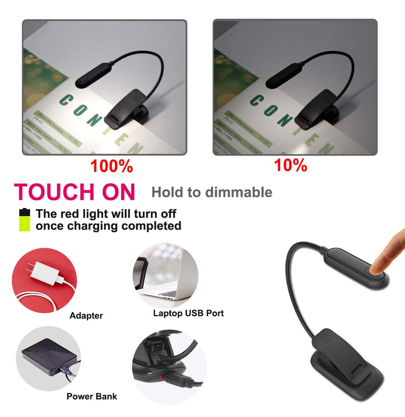 [Australia - AusPower] - HONWELL Book Light Rechargeable Clip on Reading Light Dimmable Brightness Reading Lights for Books in Bed 3 Lighting Modes Best Kids Book Light Flexible Headboard Studying Light, Night Reading Lamp 