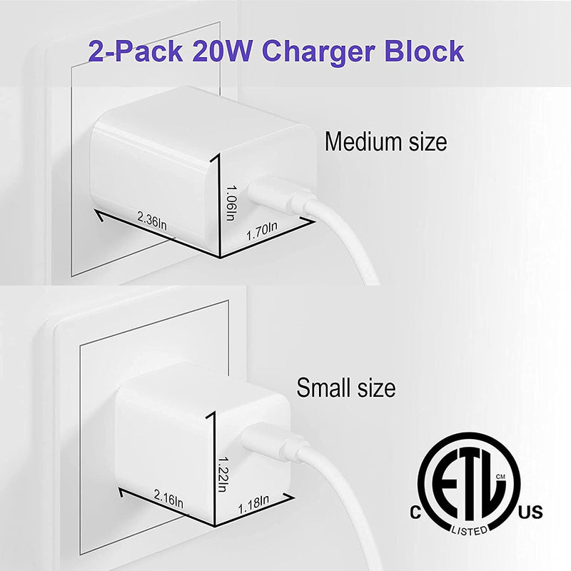 [Australia - AusPower] - 20W USB C Wall Charger,2 Pack PD Fast Cube Charger,Compact Type C Power Adapter Compatible with iPhone 13/12/Mini/Pro/Max, iPhone 13/12/11 Pro Max, iPhone Xs/XR, AirPods Pro, iPad Pro and More 