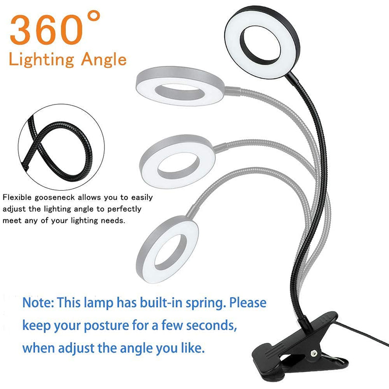[Australia - AusPower] - DLLT Dimmable Clip on Light, 48 LED USB Book Reading Light, Color Changeable Night Light Clip on for Desk, Bed Headboard, Makeup Mirror, Dorm Room, Computer, Piano Lighting, 15 Brightness (Black) Black 