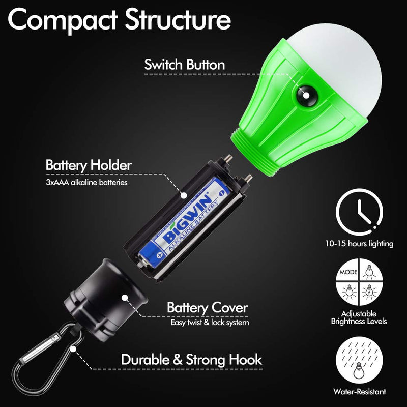 [Australia - AusPower] - FLY2SKY Tent Lamp Portable LED Tent Light 4 Packs Clip Hook Hurricane Emergency Lights LED Camping Light Bulb Camping Tent Lantern Bulb for Camping Hiking Fishing Outage B-CLOSED-HOOK 