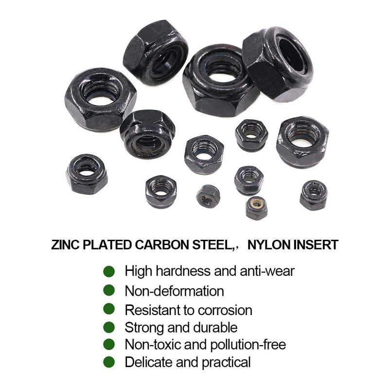 [Australia - AusPower] - Keadic 100 Pieces Metric Black Zinc Plated Nylon Insert Lock Nuts Assortment Kit for Matching Screws or Bolts - 7 Sizes：M3 M4 M5 M6 M8 M10 M12 