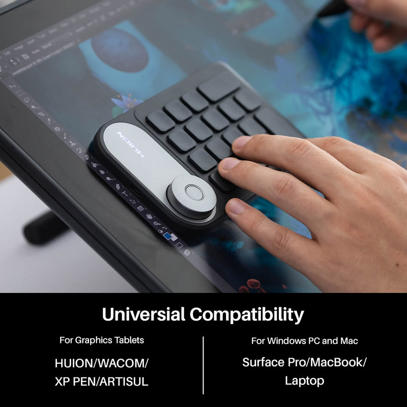 [Australia - AusPower] - HUION Mini KeyDial KD100 Wireless Express Key Remote Control Shortcut Keyboard with Dial 18 Customized Express Keys for Graphics Drawing Tablet, PC, Mac, Laptop, Surface Pro 