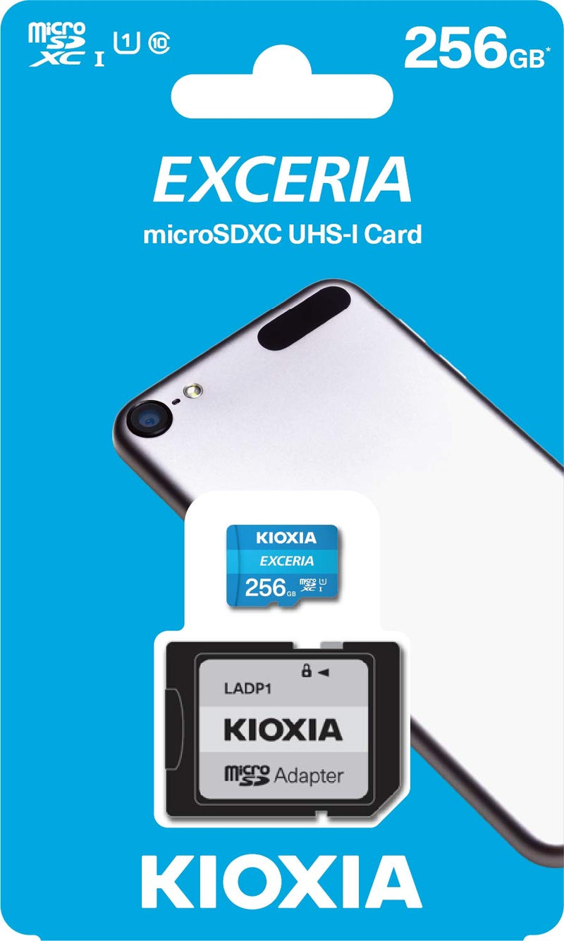 [Australia - AusPower] - Kioxia 256GB microSD Exceria Flash Memory Card w/Adapter U1 R100 C10 Full HD High Read Speed 100MB/s LMEX1L256GG2 