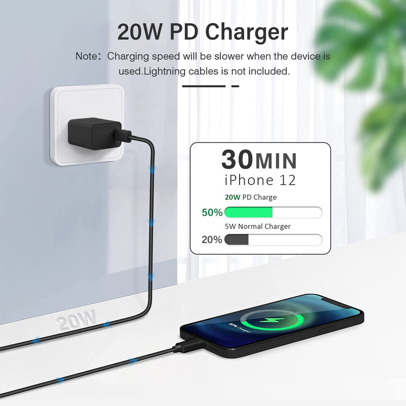 [Australia - AusPower] - Dericam USB C Wall Charger, Cellphone Power Adapter with 4.9ft USB-C to USB-C Cable, 20W PD Fast Charger Block Compatible for iPhone 13/12 Pro Max Mini Pixel Galaxy S20 S10 S9 iPad Mini/Pro (Black) 