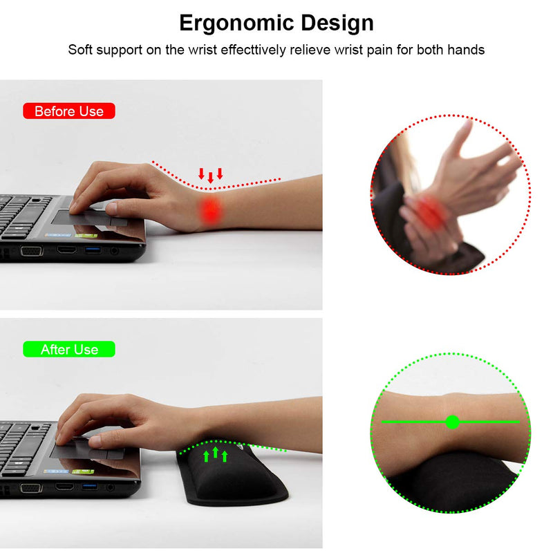 [Australia - AusPower] - VECUU Keyboard Wrist Rest, Keyboard Pad with Ergonomic Raised Memory Foam for Easy Typing & Pain Relief, Anti-Slip Wrist Support for Keyboard Suit for Computer, Laptop, Office, PC Gaming (Black) 