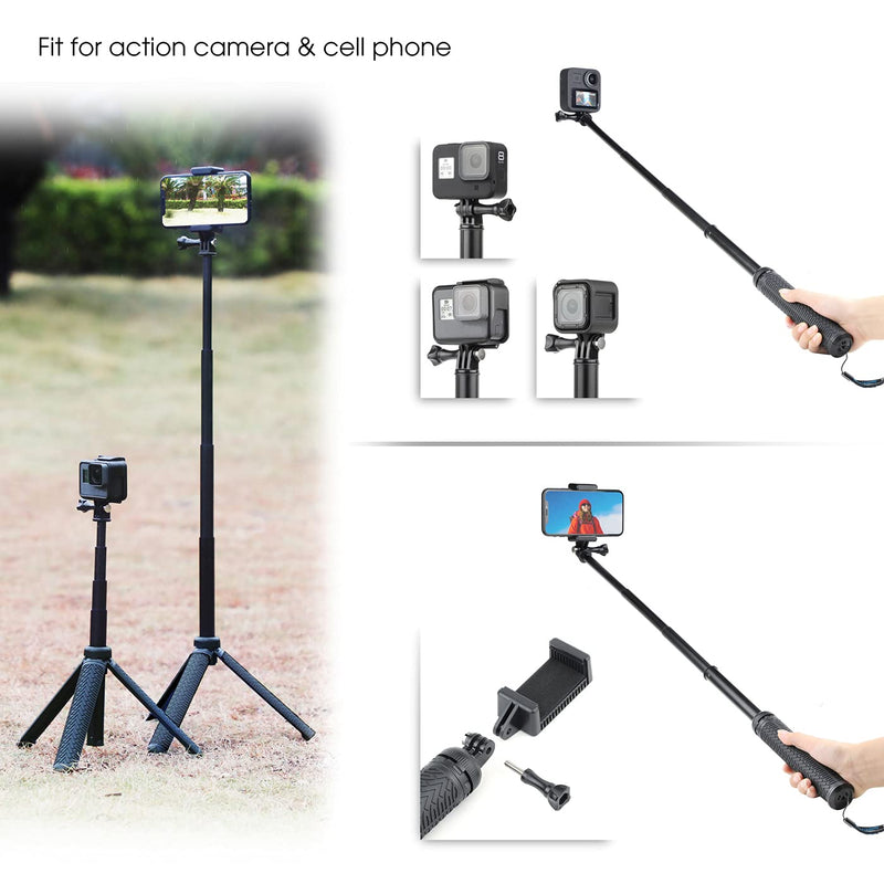 [Australia - AusPower] - SOONSUN 3-in-1 Aluminum Telescoping Selfie Stick Waterproof Monopod Pole Handheld Grip with Tripod Stand for GoPro Hero 10 9 8 7 6 5 4 3 2, Fusion, Max, Session, AKASO, SJCAM, DJI OSMO Action Cameras 