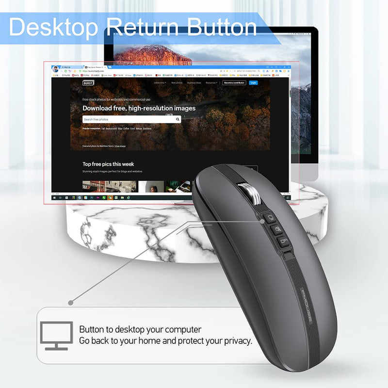 [Australia - AusPower] - FMOUSE Silent Wireless Mouse, Slim Silent Mouse with USB Receiver, Wireless & Bluetooth 5.1 Dual Mode 2400 DPI, Quick Mute & Desktop Return Button, Rechargeable Mice for PC, Laptop, Desktop (Grey) Grey 