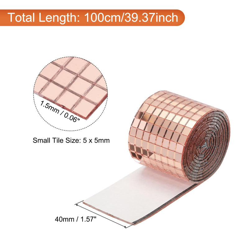 [Australia - AusPower] - MECCANIXITY 1600Pcs Mirror Mosaic Tiles, 5 x 5mm Square Glass Tiles Self-Adhesive Small Mirrors for Crafts, 3D Background Wall, DIY, Disco Light Ball (Rose Gold) Rose Gold 