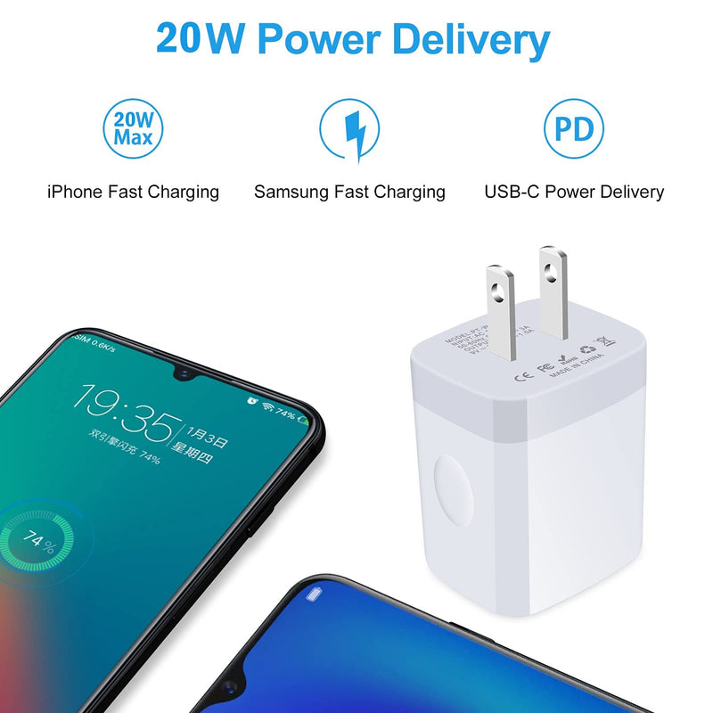[Australia - AusPower] - USB C Fast Charger,20W 2 Pack PD Charging Block Type C Wall Charger Power Adapter Base Box Compatible Samsung Galaxy A13 5G/S22/S21 FE/Z Flip 3/S20,iPhone 13 Pro/SE/12/11/XR/XS Max,iPad,Pixel 6 Pro,LG 2White 