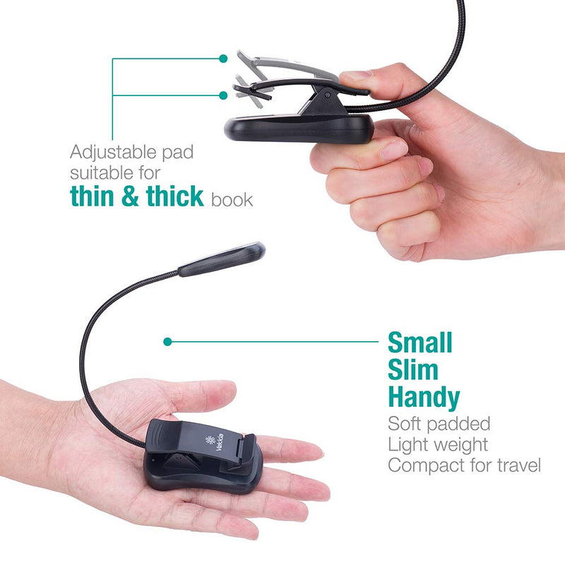 [Australia - AusPower] - Vekkia Rechargeable 3000K LED Book Light, Easy Clip on Reading Lights for Reading in Bed. Perfect for Readers & Kids Black 