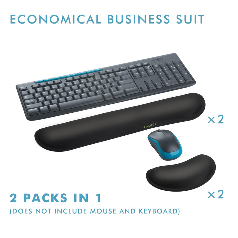 [Australia - AusPower] - VAGAU Premium Memory Foam Keyboard and Mouse Wrist Rest Pads Set- for Comfortable Typing &Wrist Pain Relief(Pack of 2) Wider 
