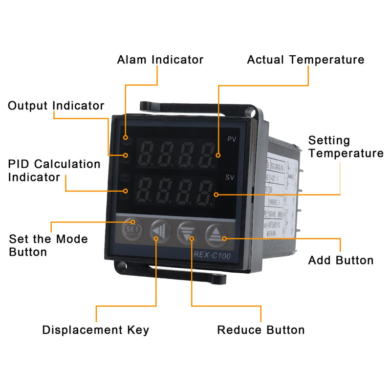 [Australia - AusPower] - PID Temperature Controller Set, PID Temperature Controllers Thermostat Regulator, SSR 40DA Solid State Relay AC 100 to 240V, White Heat Sink and K Type Sensor Thermocouple 