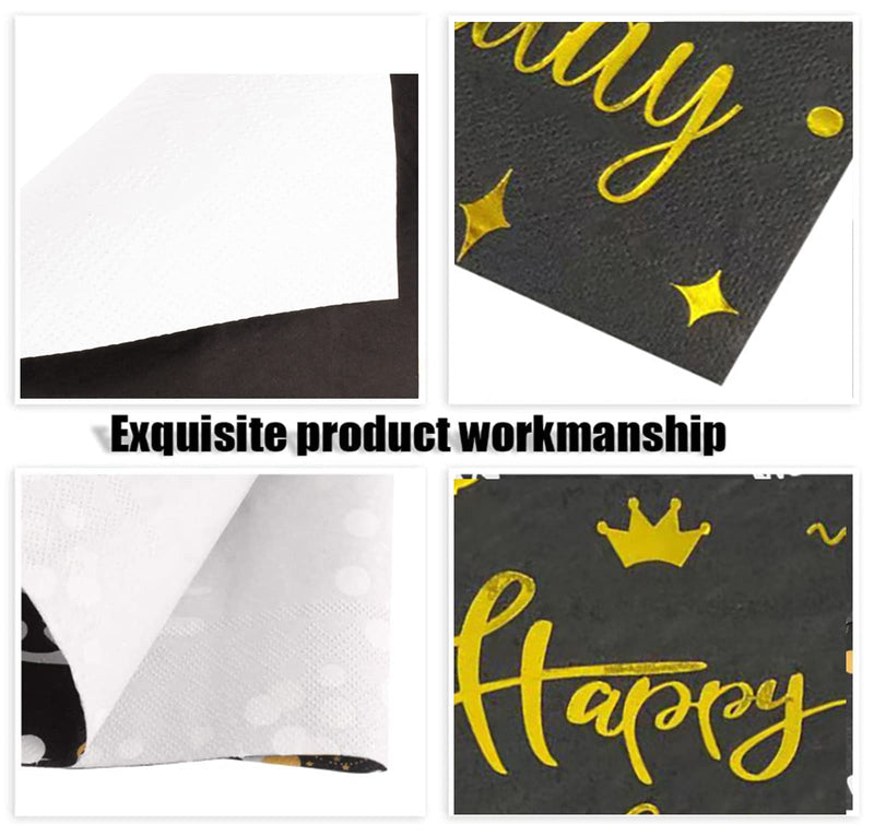 [Australia - AusPower] - AAAMN 40 pcs Black Birthday Napkin Disposable Paper Napkins Perfect for Women Men and Adults Birthday Party Decorations 6.5x6.5 inch Folded 