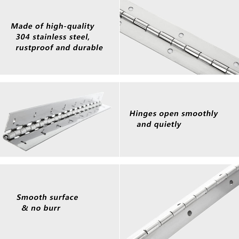 [Australia - AusPower] - Stainless Steel Continuous & Piano Hinges, 2pcs 16Inch Boat Piano Hinge with Hole, Heavy Duty Continuous Hinge with Screw, 0.04" Leaf Thickness Folding Cabinet Door Butt Hinge 