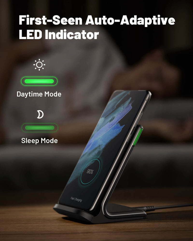 [Australia - AusPower] - Wireless Charger, INIU [2 Pack] 15W Qi-Certified Fast Wireless Charging Stand with Sleep-Friendly Adaptive Light Compatible with iPhone 12 11 Pro XR XS X Plus Samsung Galaxy S21 S20 Note 20 Google etc 