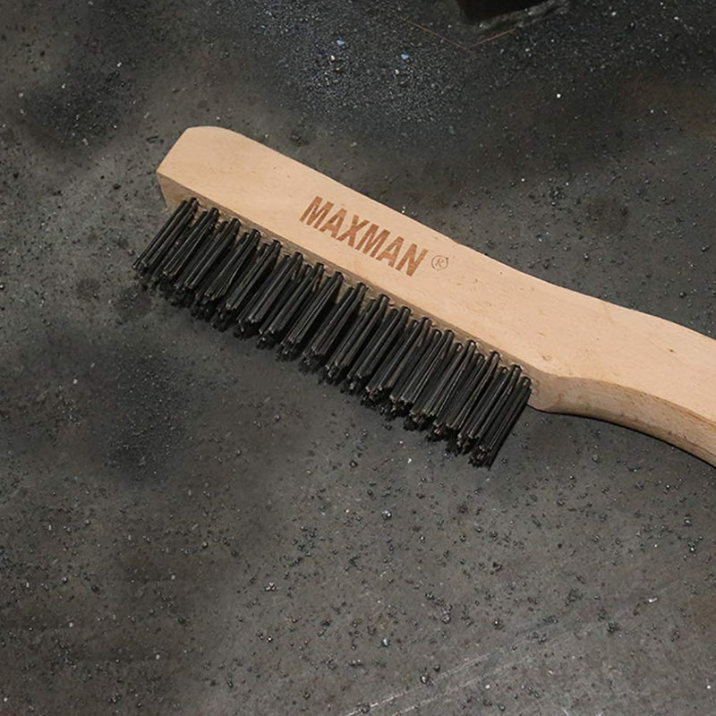 [Australia - AusPower] - Wire Brush, Heavy Duty Carbon Steel Wire Scratch Brush for Cleaning Rust with 10" Beech Wood Handle Carbon Steel Bristles 