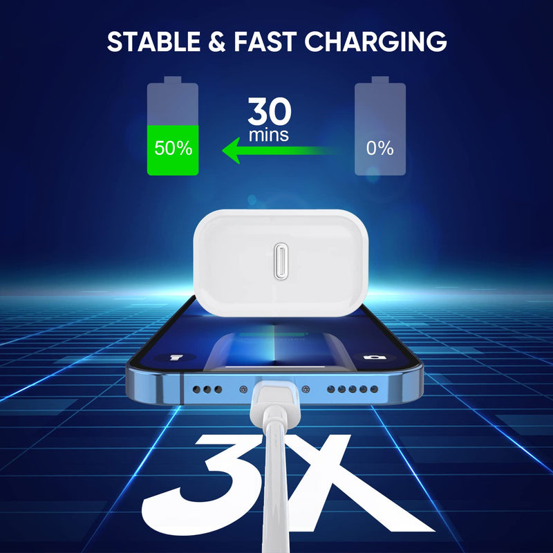 [Australia - AusPower] - 3 Pack Fast Charger iPhone, [Apple MFi Certified] 6FT iPhone Charger Fast Charging USB C Wall Charger Adapter 6 Foot Type C to Lightning Cable with iPhone 14 Pro Max/13 Pro/12/12 Pro/11 Pro Max/XS Max 3 