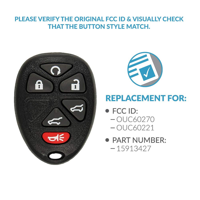 [Australia - AusPower] - Keyless2Go Replacement for Keyless Entry Car Key Vehicles That Use 6 Button 15913427 OUC60270 Remote, Self-Programming - 2 Pack 