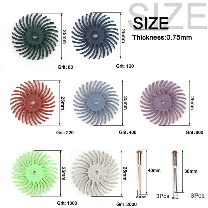 [Australia - AusPower] - 35Pcs 1Inch Mini Radial Bristle Disc Mix Set with 3Pcs 2.35mm /3mm Shank Mandrels for Rotary Tools Cleaning Finishing Deburring,Mixed Grit 80/120/220/400/600/1000/2000 Bristle Abrasive Buffing Wheel 
