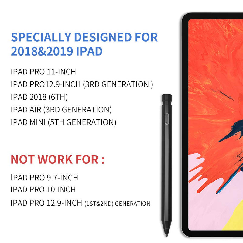 [Australia - AusPower] - AWINNER Active Pen,Stylus Pen Compatible with iPad Pro 11-inch, iPad Pro12.9-inch (3rd), iPad 2018 (6th), iPad Air (3rd Generation), iPad Mini (5th Generation) -Black 