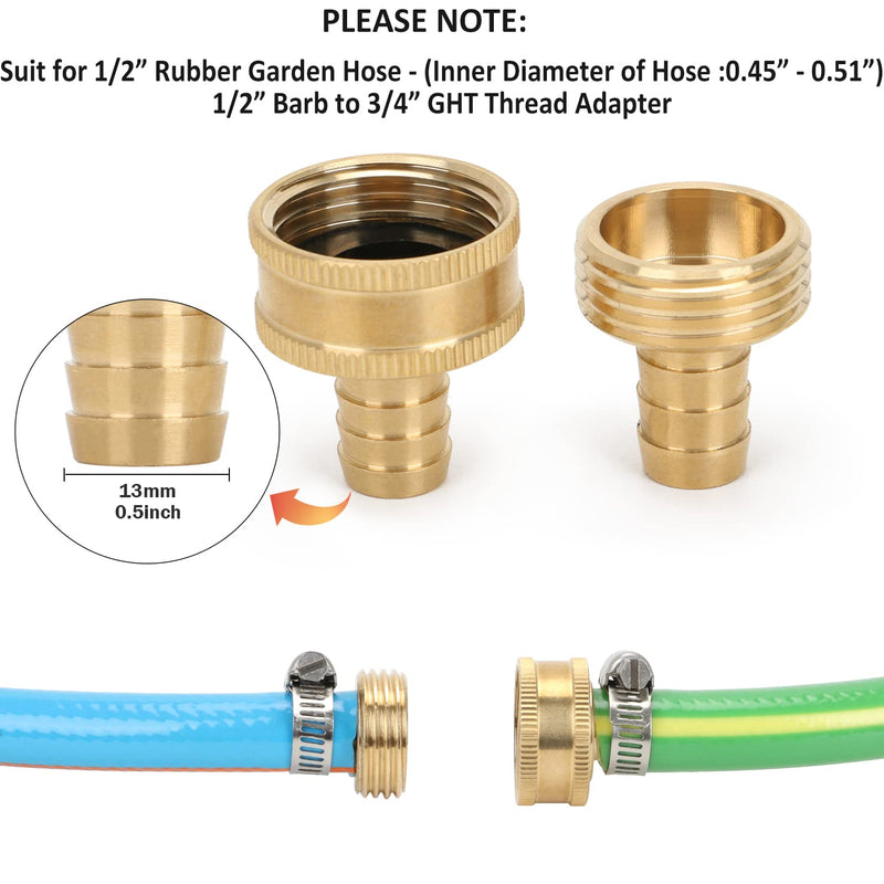 [Australia - AusPower] - STYDDI Garden Hose Repair Kit, Solid Brass Water Hose Mender Female and Male Hose Connector with Clamps, Fit Standard 1/2" Rubber Garden Hose, 4 Set For 1/2" Rubber Garden Hose 