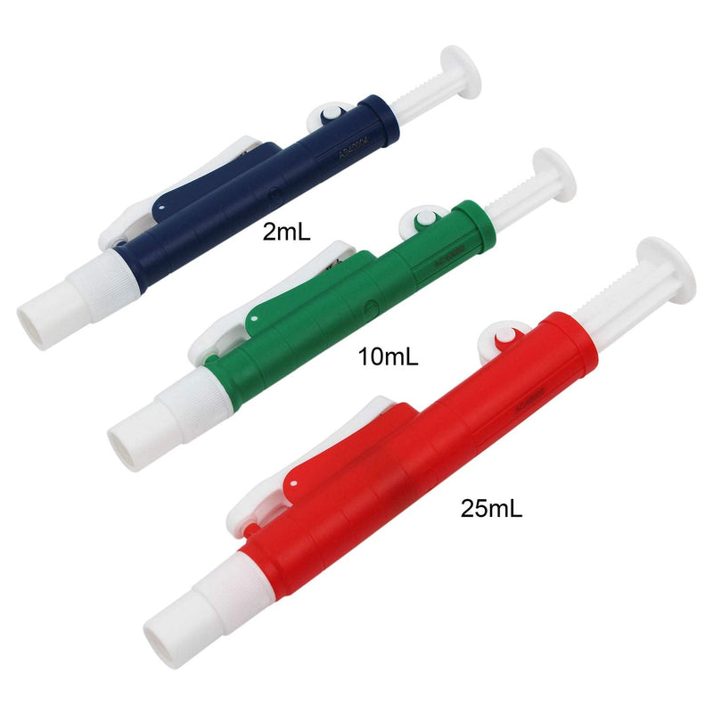 [Australia - AusPower] - ONiLAB Pipette Pump，Set of 3 Lab Pipettes, 2ml Blue, 10ml Green, 25ml Red, Fit Plastic or Glass Pipettes 