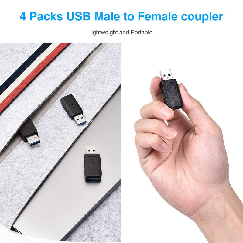 [Australia - AusPower] - ELUTENG USB Coupler Male to Female 4Packs USB 3.0 Type A Adapter Superspeed 5Gbps USB Port Extension Connector Bridge Compatible with Laptop Computer Hard Drive Printer Camera 