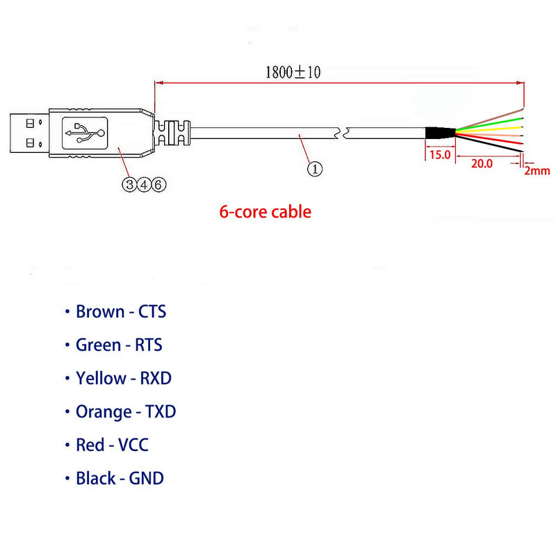 [Australia - AusPower] - 6FT USB to RS232 Serial Adapter Cable 6 Pin Wire End FTDI Chip (6 Pin) 