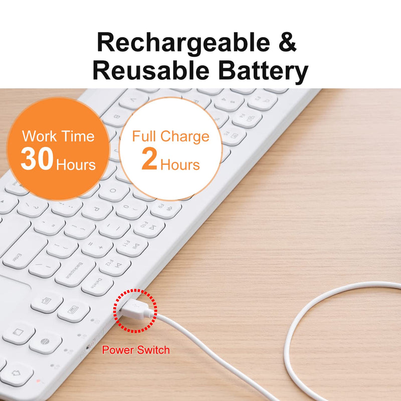 [Australia - AusPower] - SANWA Multi Device Bluetooth Keyboard with Touchpad, Rechargeable Keypad with Trackpad for Laptop Desktop Computer PC iPad/iPhone Tablet, Compatible with MacBook, Windows, Android, iOS, White 