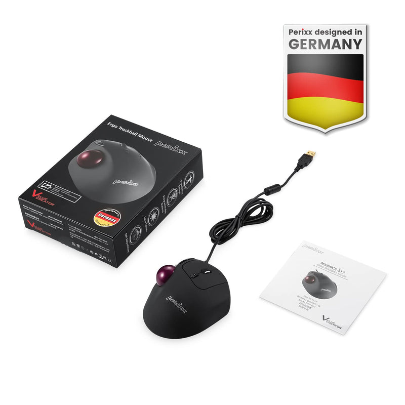 [Australia - AusPower] - Perixx Perimice-517 Wired Trackball USB Mouse, 7 Button Design, Build-in 1.34 Inch Trackball with Pointing Feature 