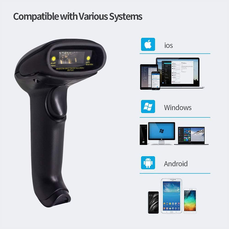 [Australia - AusPower] - Bluetooth Wireless Barcode Scanner Versatile 3-in-1 (2.4Ghz Bluetooth Wireless+USB 2.0 Wired) Rechargeable symcode 1D Laser Barcode Reader USB Handheld Bar Code Scanner Wireless with Stand … 