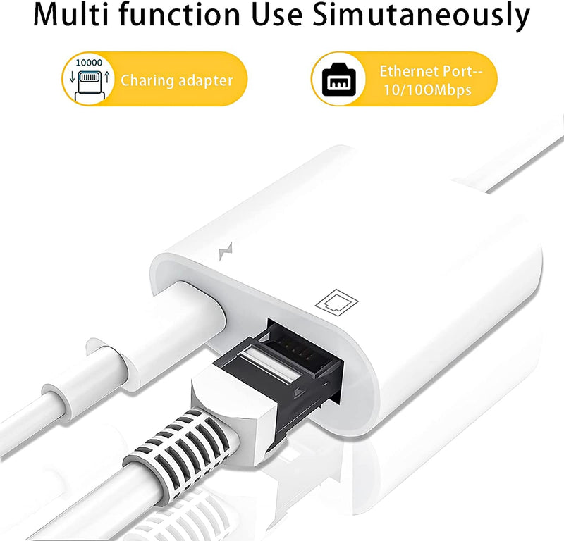 [Australia - AusPower] - 【Apple MFi Certified】 Lightning to Ethernet Adapter, 2 in 1 Rj45 Ethernet LAN Network Adapter, iPhone Ethernet Cable with Charge Port Compatible with iPhone/iPad/iPod Supports 100Mbps,Plug and Play 