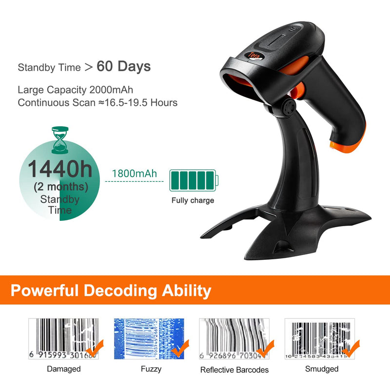 [Australia - AusPower] - Tera Wireless 2D QR Barcode Scanner with Stand, 3 in 1 Compatible with Bluetooth & 2.4GHz Wireless & USB Wired Barcode Reader Handheld Bar Code Reader HW0001 