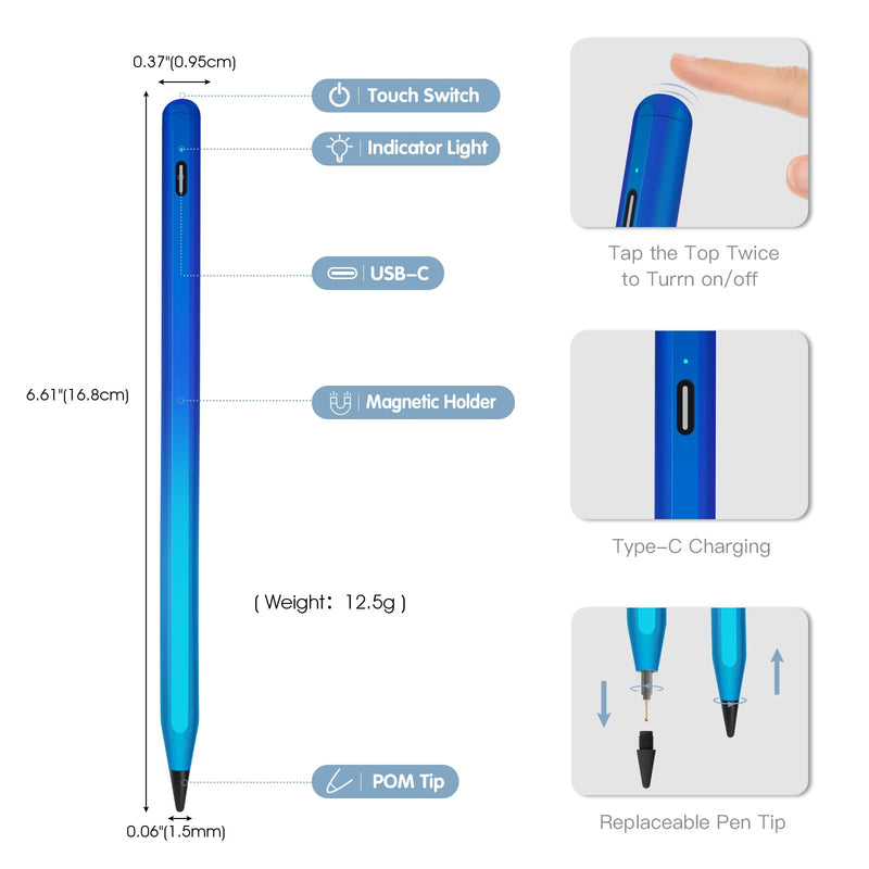 [Australia - AusPower] - Stylus Pencil for Apple iPad (2018 and Later), Palm Rejection, Magnetic Adsorption & Tilt Detection for iPad Pro (11/12.9 Inch), iPad 6th/7th/8th Gen, iPad Air 3rd/4th Gen, iPad Mini 5th Gen(Cyan) bronze 