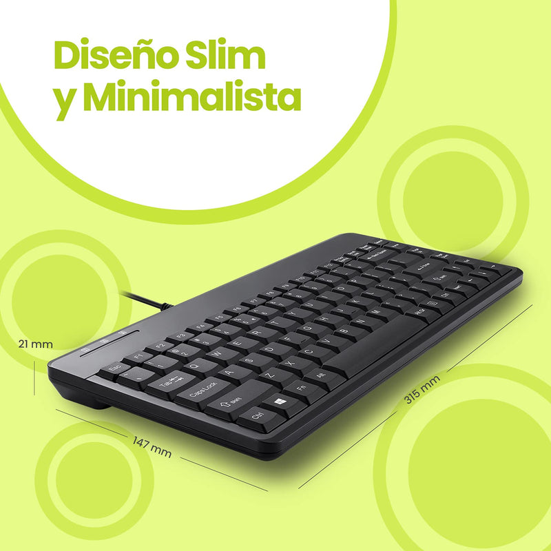 [Australia - AusPower] - Perixx PERIBOARD-409P ES Mini Teclado con PS2 Cable - 314x146x20mm - Negro - QWERTY Español 