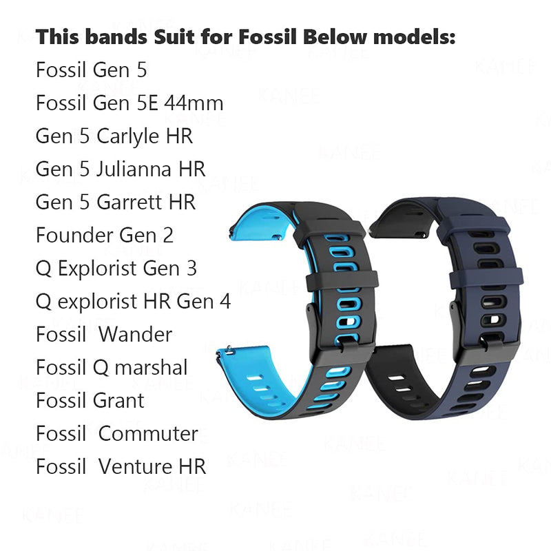 [Australia - AusPower] - KANEE 2 Pack Soft Silicone Wristbands Compatible for Fossil Gen 5/Gen 5E 44mm/Gen 5 Carlyle HR/Gen 5 Julianna HR/ Gen 5 Garrett HR/Galaxy Watch 46mm /Galaxy Watch 3 45mm/Gear S3 Frontier/Classic Band 