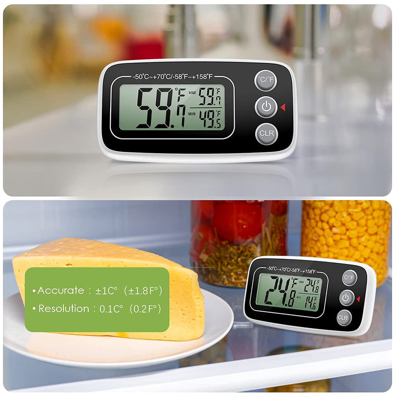 [Australia - AusPower] - KeeKit Refrigerator Thermometer, 2 Pack Digital Freezer Thermometer, Upgraded Fridge Thermometer with Large LCD Display, Magnetic, Max/Min Record Function for Kitchen, Home, Restaurants - Black Black - 2 Pack 