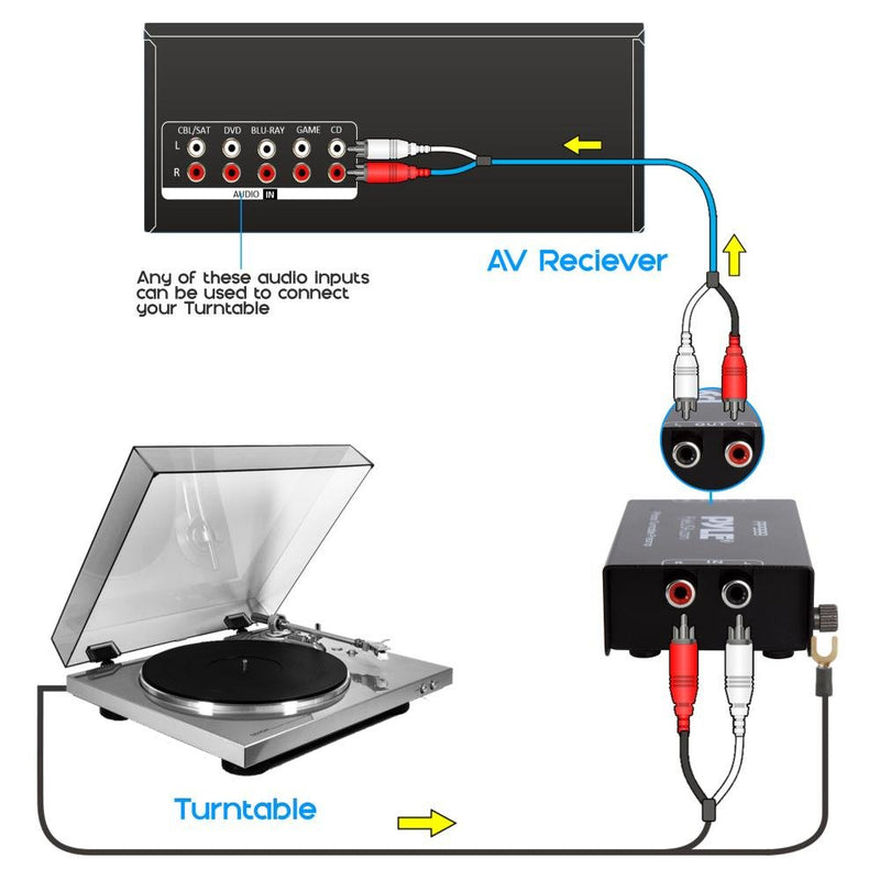 [Australia - AusPower] - Pyle Phono Turntable Preamp - Mini Electronic Audio Stereo Phonograph Preamplifier with RCA Input, RCA Output & Low Noise Operation Powered by 12 Volt DC Adapter - PP999 , Black Single 