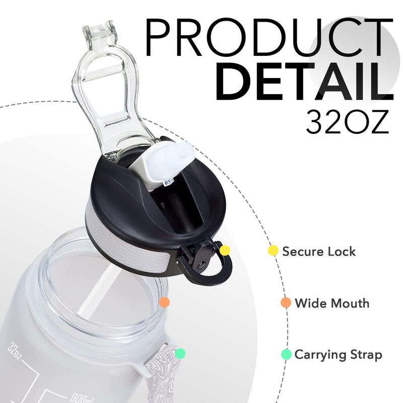 [Australia - AusPower] - HYETA 32 oz Water Bottles with Times to Drink and Straw, Motivational Water Bottle with Time Marker, Leakproof & BPA Free, Drinking Sports Water Bottle for Fitness, Gym & Outdoor, Gray-Black 
