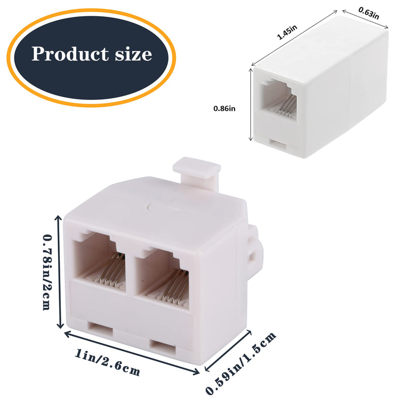 [Australia - AusPower] - 2+1Pack 2pcs Double Phone Jack Splitter RJ11 6P4C 1 Male to 2 Females and 1pc Phone Line Coupler for Landline and Fax -White 