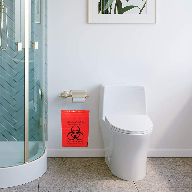 [Australia - AusPower] - Seadasyoon 100pcs 11x15in/28x38cm Stick-On Biohazard Infectious Red Waste Bags (100pcs 11x15in/28x38cm) 