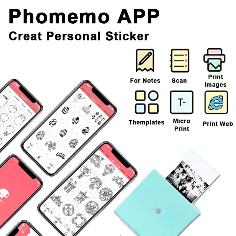 [Australia - AusPower] - Phomemo M02 Wireless Pocket Thermal Sticker Maker, Portable Bluetooth Photo Printer Sticker Mini Printer Mobile Printer, Compatible with iOS and Android, for Print Photo, Journal, Fun, Black and White M02-Green 