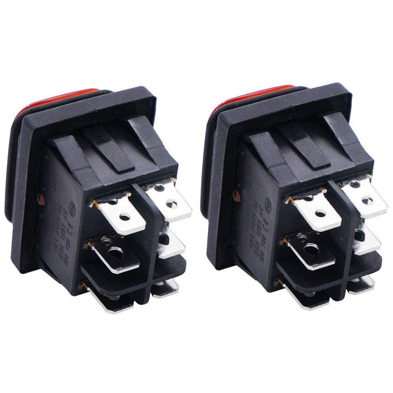 [Australia - AusPower] - Twidec/2Pcs Waterproof 12V DC Rocker Switch Red LED Light Illuminated 16A 6 Pins 3 Position ON/Off/ON DPST Toggle Switch Boat Or Car KCD4-203N-R-W 